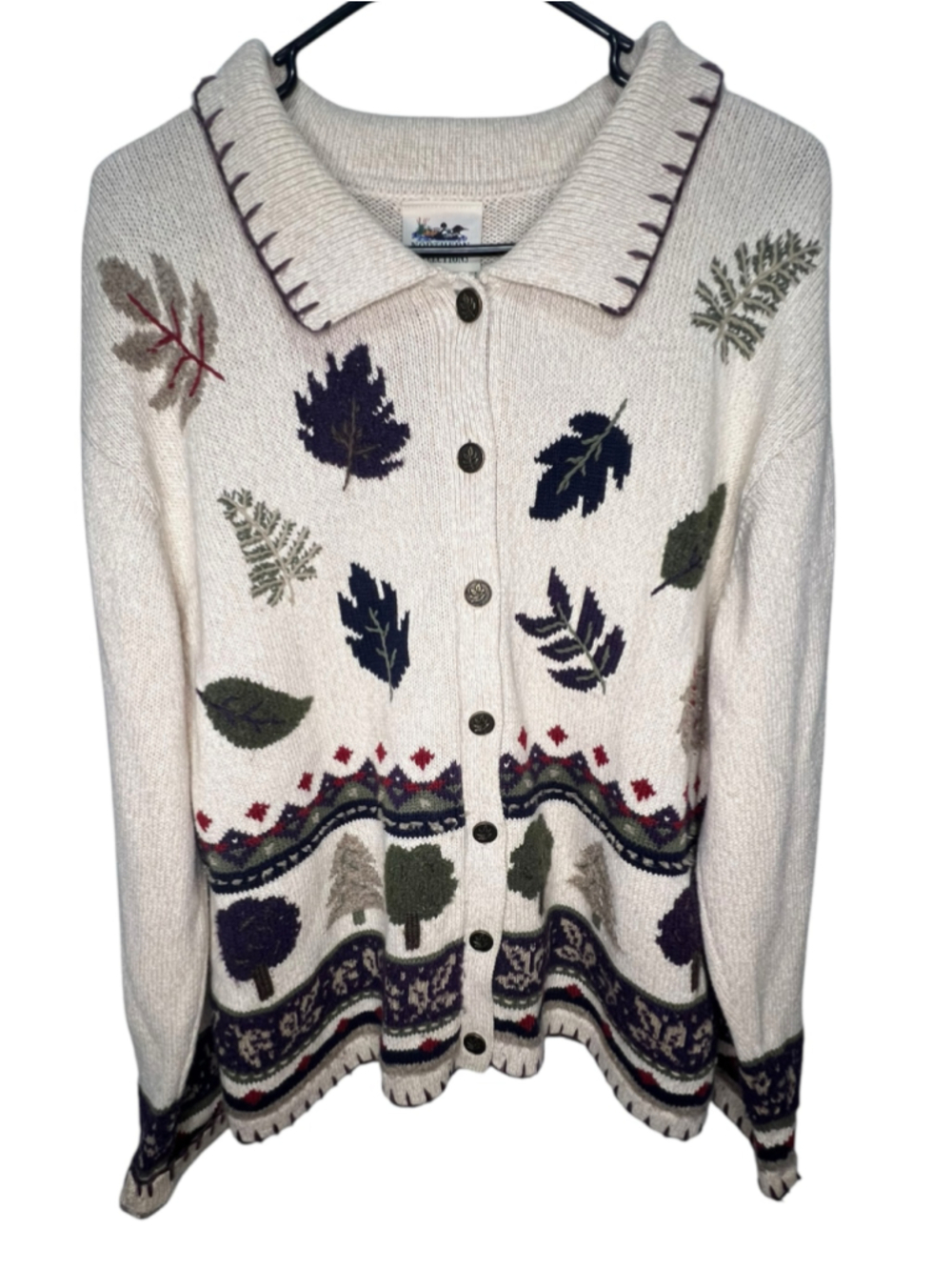 Northern Reflections Vintage Leaf Tree Patterned Long Sleeve Button Up Cardigan
